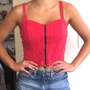 Pink/Red zip up cropped tank top